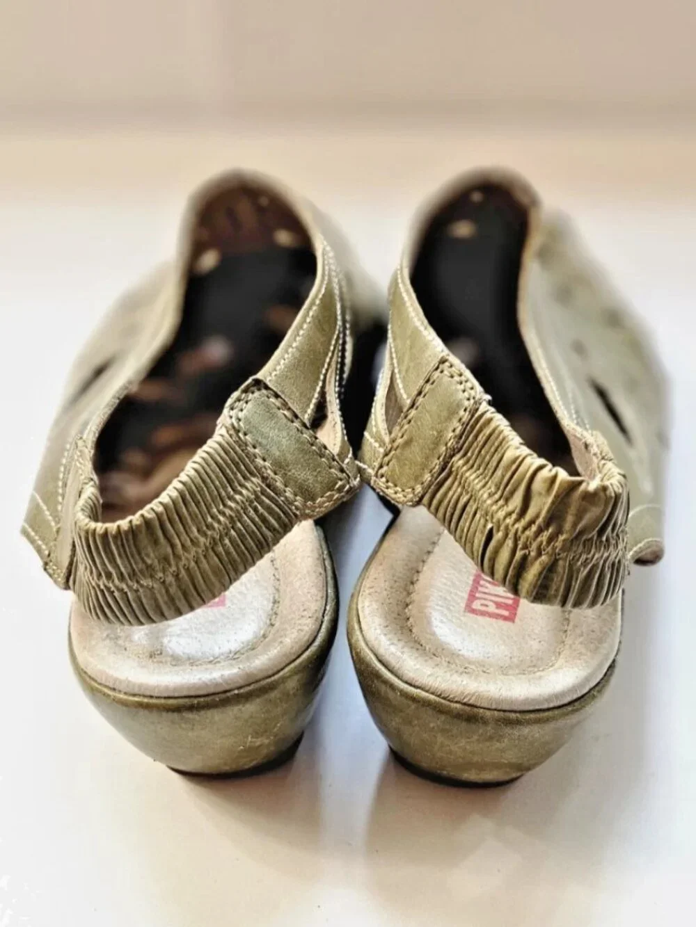 Pikolinos Slingback Green Leather Laser Cut Wedge Sandals Size 10-10.5 EU 41